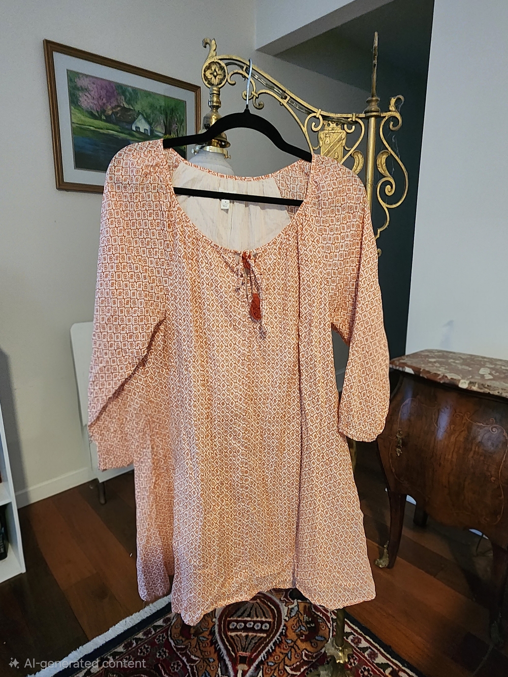 SOFT brand Peach Geo-Print Peasant Dress Size Medium